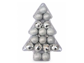 Pack 17 esferas Navidad estuche arbolito PLATEADAS